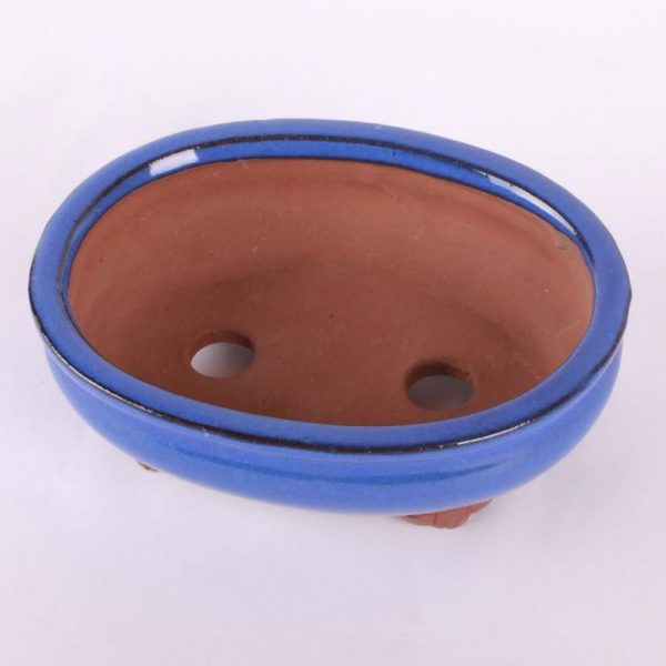 Bonsajová miska oválna, 16.5x13x5.5cm, modrá, glazúrovaná